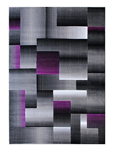 Masada Rugs, Modern Contemporary Area Rug, Purple Grey Black (5 Feet X 7 Feet)