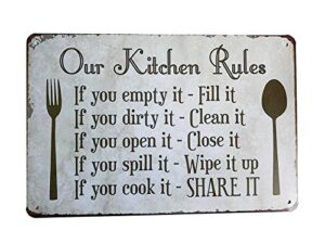 grace home kitchen rules plaque wall decor rustic metal tin signs posters farmhouse kitchen rules tin sign wall decor, funny house decor retro poster metal tin sign country decor, iron paint, aluminum sign 12x8-inch