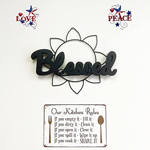 Grace Home Kitchen Rules Plaque Wall Decor Rustic Metal Tin Signs Posters Farmhouse Kitchen Rules Tin Sign Wall Decor, Funny House Decor Retro Poster Metal Tin Sign Country Decor, Iron Paint, Aluminum Sign 12X8-Inch