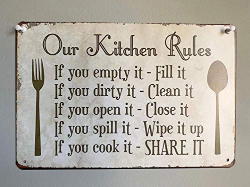 Grace Home Kitchen Rules Plaque Wall Decor Rustic Metal Tin Signs Posters Farmhouse Kitchen Rules Tin Sign Wall Decor, Funny House Decor Retro Poster Metal Tin Sign Country Decor, Iron Paint, Aluminum Sign 12X8-Inch