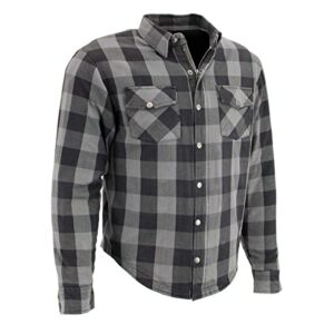 milwaukee leather mpm1630 men’s plaid flannel biker shirt with ce approved armor – reinforced w/aramid fibers – x-large grey