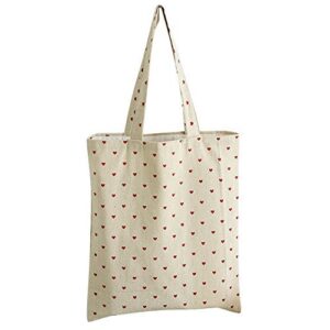 caixia women’s red heart canvas tote shopping bag beige (zip)