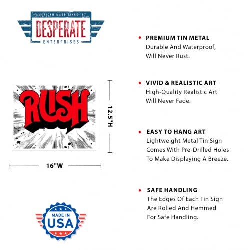 Desperate Enterprises Rush - 1974 Cover Tin Sign - Nostalgic Vintage Metal Wall Decor - Made in USA - 16" W x 12.5" H