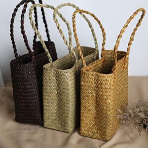 FENICAL Women Summer Straw Bag Casual Rattan Woven Beach Bag Large Capacity Tote Handmade Women Shoulder Bag