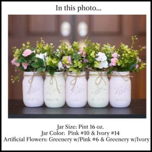 Set of 5 - Painted Distressed Mason Jars - Choose Pint 16 oz or Quart 32 oz, You Choose Jar Colors, Artificial Flowers Optional, Mason Jar Centerpiece Set, Boho Chic Baby Shower Centerpiece for Girls