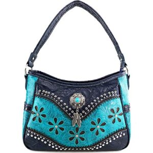 zelris floral western pu tooled leather turquoise concho feathers conceal carry women hobo purse handbag (turquoise)