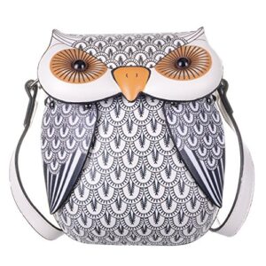 qzunique cute owl cartoon pu leather handbag casual satchel school purse