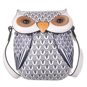 QZUnique Cute Owl Cartoon PU Leather Handbag Casual Satchel School Purse