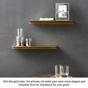 Baffect Wall-Mounted Shelves, Heavy-Duty Metal Kitchen Organizers, Small Aluminum Alloy Floating Shelves for Bathroom (Set of 2, Golden)