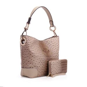 mkf set hobo bag for women & wristlet wallet – pu leather designer handbag purse – shoulder strap lady fashion, beige