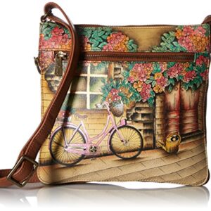 Anuschka Women’s Hand Painted Genuine Leather Expandable Travel Crossbody - Vintage Bike