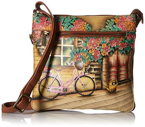 Anuschka Women’s Hand Painted Genuine Leather Expandable Travel Crossbody - Vintage Bike