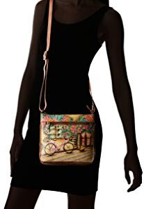 Anuschka Women’s Hand Painted Genuine Leather Expandable Travel Crossbody - Vintage Bike