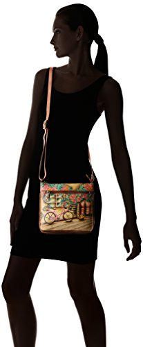 Anuschka Women’s Hand Painted Genuine Leather Expandable Travel Crossbody - Vintage Bike