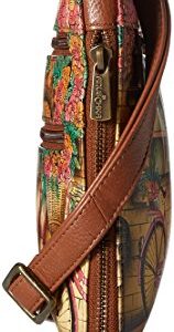 Anuschka Women’s Hand Painted Genuine Leather Expandable Travel Crossbody - Vintage Bike