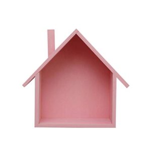 cabilock wooden house-shaped wall storage shelf display box plant pot rack holder organizer for bedroom kids room kitchen (pink)