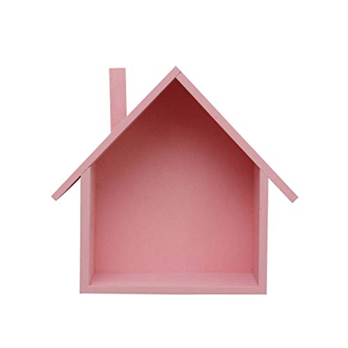 Cabilock Wooden House-Shaped Wall Storage Shelf Display Box Plant Pot Rack Holder Organizer for Bedroom Kids Room Kitchen (Pink)