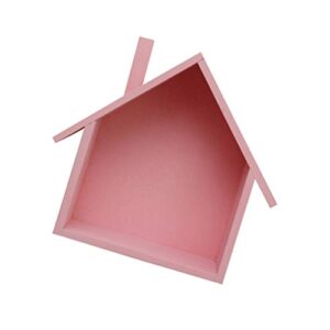 Cabilock Wooden House-Shaped Wall Storage Shelf Display Box Plant Pot Rack Holder Organizer for Bedroom Kids Room Kitchen (Pink)