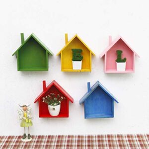 Cabilock Wooden House-Shaped Wall Storage Shelf Display Box Plant Pot Rack Holder Organizer for Bedroom Kids Room Kitchen (Pink)