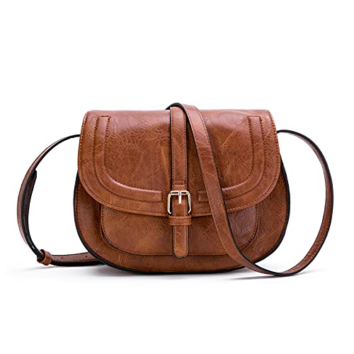 Crossbody Bags for Women,Small Saddle Purse and Boho Cross body Handbags,Vegan Leather,Brown