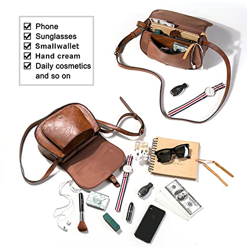 Crossbody Bags for Women,Small Saddle Purse and Boho Cross body Handbags,Vegan Leather,Brown