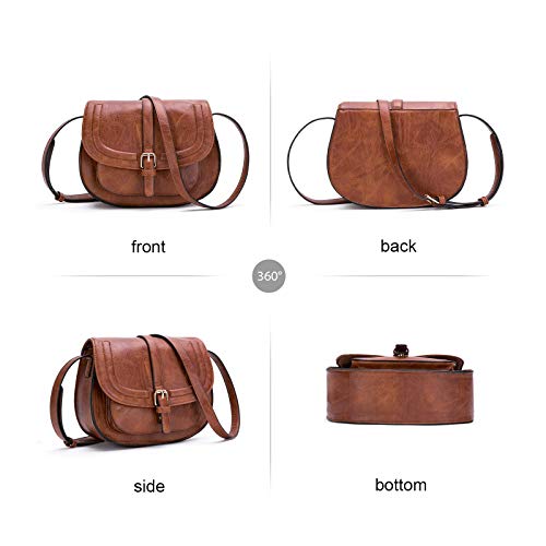 Crossbody Bags for Women,Small Saddle Purse and Boho Cross body Handbags,Vegan Leather,Brown