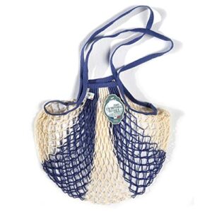 the french filt le fillet regular shoulder carrying cotton net shopping bag – filt medium bag in blue and white