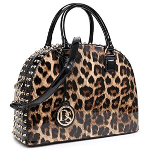 dasein women patent leather purses handbags dome satchel purse work tote structured shoulder bag with long strap (leopard)