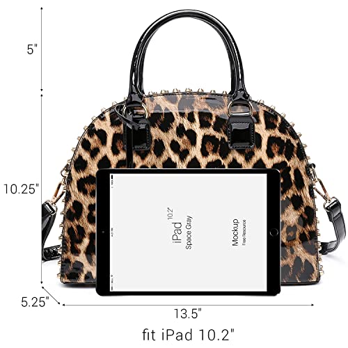 Dasein Women Patent Leather Purses Handbags Dome Satchel Purse Work Tote Structured Shoulder Bag with Long Strap (Leopard)