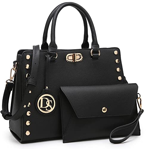 Dasein Purses and Handbags for Women Satchel Shoulder Bag Work Tote Top Handle Purse with Matching Wallet (Black)