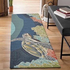 liora manne ravella indoor outdoor rug – nautical rug, sea life & ocean theme decor, comfortable & durable, uv stabilized, stain resistant rug, ocean blue, 2′ x 5′