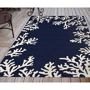 Liora Manne Capri Coastal Coral Border Navy Indoor/Outdoor Rug, 2'6 x 4