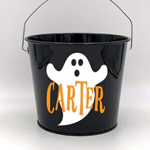 personalized halloween ghost name pail – choose the color – metal pail bucket basket bag for girls and boys