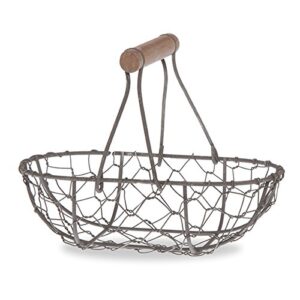 the lucky clover trading small oblong wire mesh fixed handle basket, brown