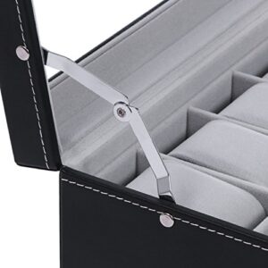 BEWISHOME Watch Box Organizer 20 Men Display Storage Case Metal Hinge Black PU Leather Glass Top Large Holder SSH04B