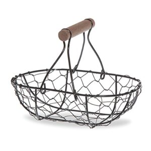 the lucky clover trading small oblong wire mesh fixed handle basket – black