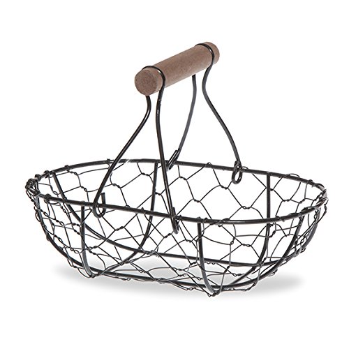 The Lucky Clover Trading Small Oblong Wire Mesh Fixed Handle Basket - Black