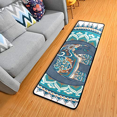 African Tribal Boho Elephant Kitchen Rugs Non-Slip Soft Doormats Bath Carpet Floor Runner Area Rugs for Home Dining Living Room Bedroom 72" X 24"