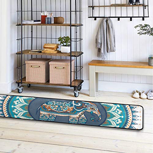 African Tribal Boho Elephant Kitchen Rugs Non-Slip Soft Doormats Bath Carpet Floor Runner Area Rugs for Home Dining Living Room Bedroom 72" X 24"