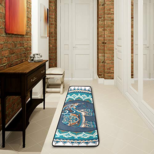 African Tribal Boho Elephant Kitchen Rugs Non-Slip Soft Doormats Bath Carpet Floor Runner Area Rugs for Home Dining Living Room Bedroom 72" X 24"