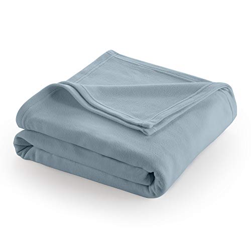 Martex Super Soft Fleece Lightweight Reversible Cozy Warm Sofa Blanket Low Lint Luxury Hotel Style All Seasons Layering Solid Pet Friendly Full Queen Bed and Couch Blankets, Full Queen, Light Blue