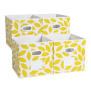 max houser fabric storage bins cubes baskets containers with dual plastic handles for home closet bedroom drawers organizers, foldable, set of 4 (yellow)