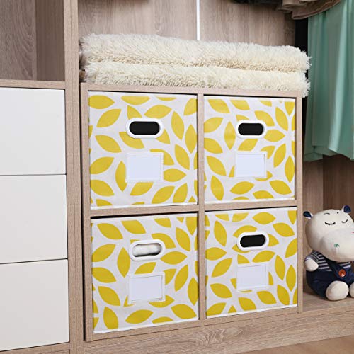 MAX Houser Fabric Storage Bins Cubes Baskets Containers with Dual Plastic Handles for Home Closet Bedroom Drawers Organizers, Foldable, Set of 4 (Yellow)