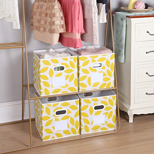MAX Houser Fabric Storage Bins Cubes Baskets Containers with Dual Plastic Handles for Home Closet Bedroom Drawers Organizers, Foldable, Set of 4 (Yellow)