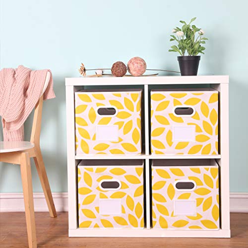 MAX Houser Fabric Storage Bins Cubes Baskets Containers with Dual Plastic Handles for Home Closet Bedroom Drawers Organizers, Foldable, Set of 4 (Yellow)