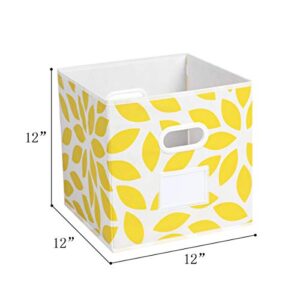 MAX Houser Fabric Storage Bins Cubes Baskets Containers with Dual Plastic Handles for Home Closet Bedroom Drawers Organizers, Foldable, Set of 4 (Yellow)