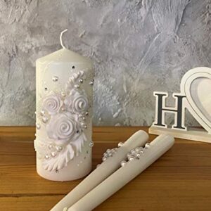 Magik Life Unity Candle Set for Wedding - Wedding Accessories for Reception and Ceremony - Candle Sets - 6 Inch Pillar and 2 10 Inch Tapers - Decorative Pillars White