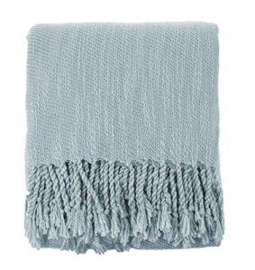fennco styles classic woven solid lightweight throw blanket with fringe design 50″ w x 60″ l – 4 colors (aqua)