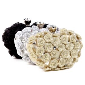 Damara Womens Shiny Mini Rose Crystal Hardcase Box Clutches,black