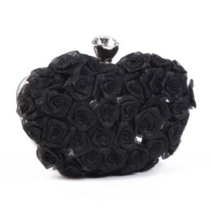 Damara Womens Shiny Mini Rose Crystal Hardcase Box Clutches,black
